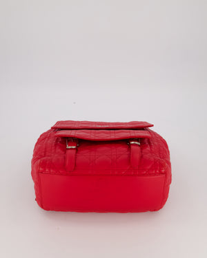 Christian Dior Red Cannage Leather Stardust Backpack with Silver Hardware