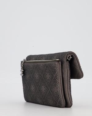 Chanel Grey Embellished Rhinestones  Mini Flap Bag in Suede Leather With Gunmetal Hardware