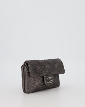 Chanel Grey Embellished Rhinestones  Mini Flap Bag in Suede Leather With Gunmetal Hardware