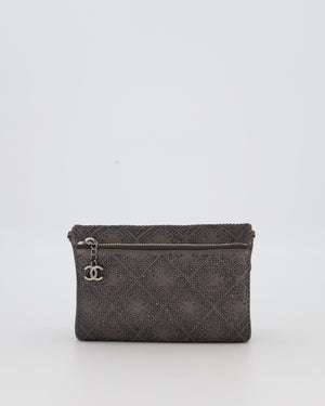 Chanel Grey Embellished Rhinestones  Mini Flap Bag in Suede Leather With Gunmetal Hardware
