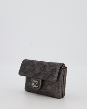 Chanel Grey Embellished Rhinestones  Mini Flap Bag in Suede Leather With Gunmetal Hardware