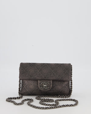 Chanel Grey Embellished Rhinestones  Mini Flap Bag in Suede Leather With Gunmetal Hardware
