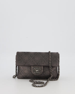 Chanel Grey Embellished Rhinestones  Mini Flap Bag in Suede Leather With Gunmetal Hardware