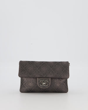 Chanel Grey Embellished Rhinestones  Mini Flap Bag in Suede Leather With Gunmetal Hardware