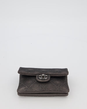 Chanel Grey Embellished Rhinestones  Mini Flap Bag in Suede Leather With Gunmetal Hardware