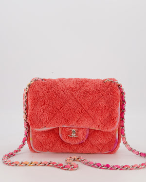 Chanel Pink Terry Cloth Quilted Square Flap Bag with Silver Hardware
