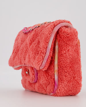 Chanel Pink Terry Cloth Quilted Square Flap Bag with Silver Hardware