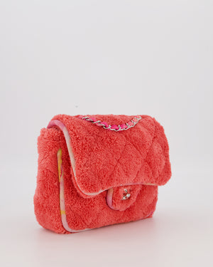 Chanel Pink Terry Cloth Quilted Square Flap Bag with Silver Hardware
