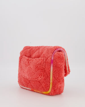 Chanel Pink Terry Cloth Quilted Square Flap Bag with Silver Hardware