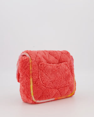 Chanel Pink Terry Cloth Quilted Square Flap Bag with Silver Hardware