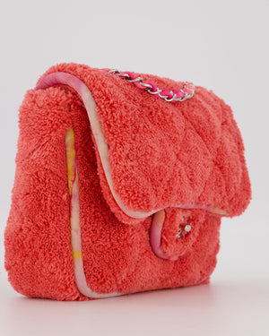 Chanel Pink Terry Cloth Quilted Square Flap Bag with Silver Hardware