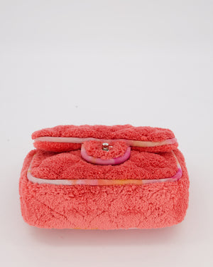 Chanel Pink Terry Cloth Quilted Square Flap Bag with Silver Hardware