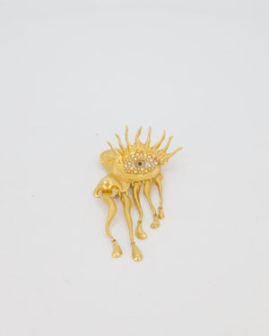 Schiaparelli Gold Toned Eye Pearl Brooch with Crystal Details