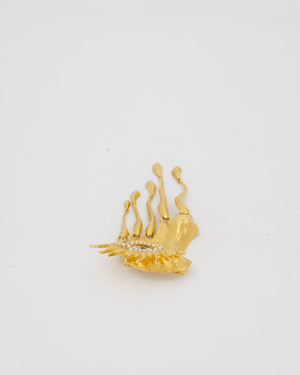 Schiaparelli Gold Toned Eye Pearl Brooch with Crystal Details