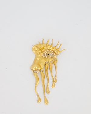 Schiaparelli Gold Toned Eye Pearl Brooch with Crystal Details