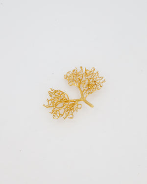 Schiaparelli Gold Toned Embellished Lungs Brooch with Crystal Details