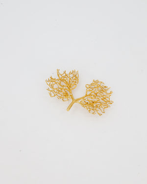 Schiaparelli Gold Toned Embellished Lungs Brooch with Crystal Details