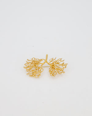 Schiaparelli Gold Toned Embellished Lungs Brooch with Crystal Details