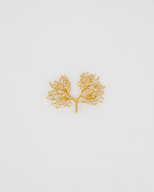 Schiaparelli Gold Toned Embellished Lungs Brooch with Crystal Details