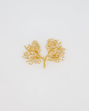 Schiaparelli Gold Toned Embellished Lungs Brooch with Crystal Details