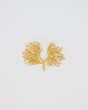Schiaparelli Gold Toned Embellished Lungs Brooch with Crystal Details