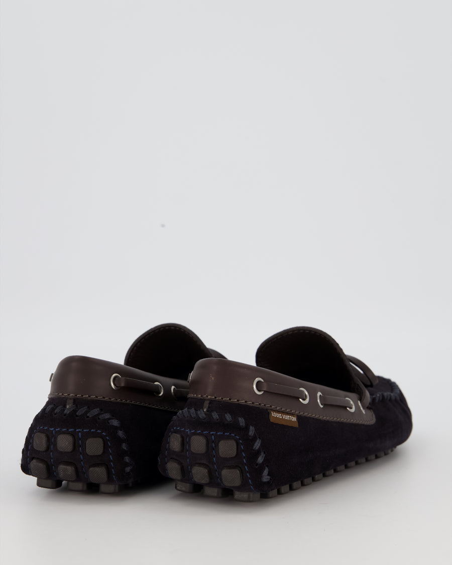 Louis Vuitton Men's Dark Navy Arizona Suede Moccasin Loafers Size EU 41
