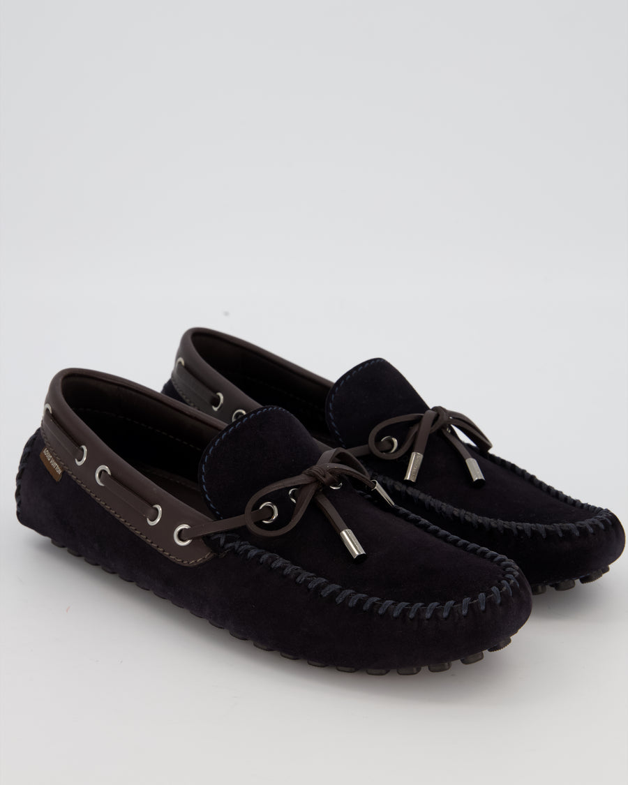 Louis Vuitton Men's Dark Navy Arizona Suede Moccasin Loafers Size EU 41