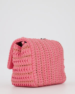 Chanel Pink Crochet Lambskin Leather Mini Rectangular Single Flap Bag with Gun Metal Hardware