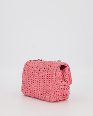 Chanel Pink Crochet Lambskin Leather Mini Rectangular Single Flap Bag with Gun Metal Hardware