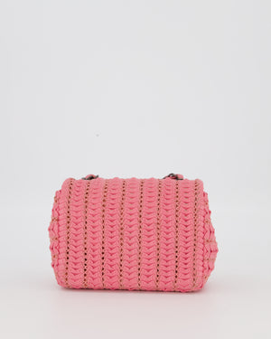 Chanel Pink Crochet Lambskin Leather Mini Rectangular Single Flap Bag with Gun Metal Hardware
