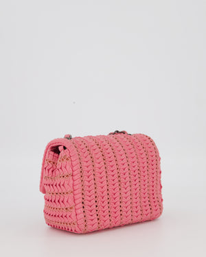Chanel Pink Crochet Lambskin Leather Mini Rectangular Single Flap Bag with Gun Metal Hardware