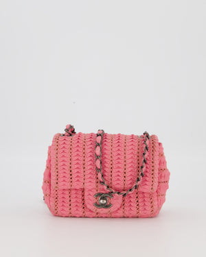 Chanel Pink Crochet Lambskin Leather Mini Rectangular Single Flap Bag with Gun Metal Hardware