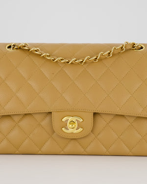 *VERY RARE* Chanel Chai Latte Vintage Medium Classic Double Flap Bag in Caviar Leather with 24K Gold Hardware