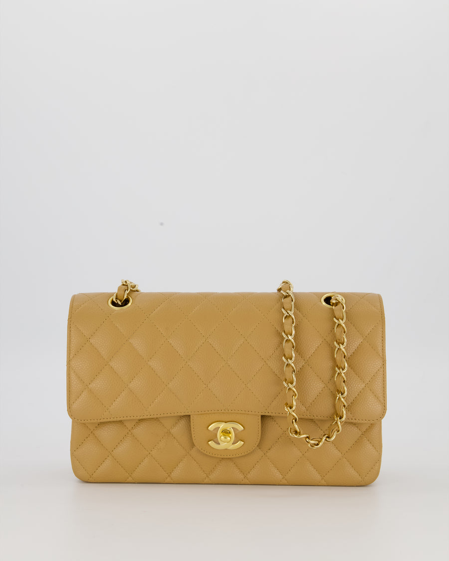 *VERY RARE* Chanel Chai Latte Vintage Medium Classic Double Flap Bag in Caviar Leather with 24K Gold Hardware