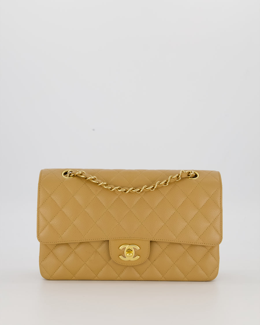 *VERY RARE* Chanel Chai Latte Vintage Medium Classic Double Flap Bag in Caviar Leather with 24K Gold Hardware