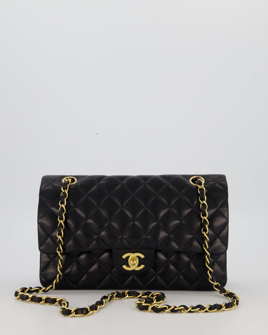 *AMAZING CONDITION* Chanel Black Vintage Medium Classic Double Flap Bag in Lambskin Leather with 24K Gold Hardware