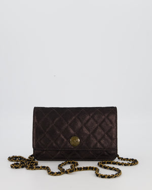 Chanel Wallet on Chain Bag in Black Iridescent Coated Suede with Gold Hardware and Tartan CC Logo Button