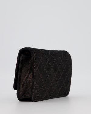 Chanel Wallet on Chain Bag in Black Iridescent Coated Suede with Gold Hardware and Tartan CC Logo Button