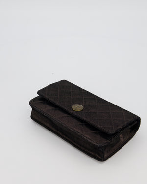 Chanel Wallet on Chain Bag in Black Iridescent Coated Suede with Gold Hardware and Tartan CC Logo Button