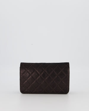 Chanel Wallet on Chain Bag in Black Iridescent Coated Suede with Gold Hardware and Tartan CC Logo Button