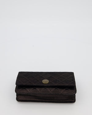 Chanel Wallet on Chain Bag in Black Iridescent Coated Suede with Gold Hardware and Tartan CC Logo Button