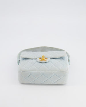 Chanel Vintage Pastel Blue Quilted Suede Top-Handle Flap Bag with 24K Gold Hardware