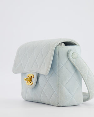 Chanel Vintage Pastel Blue Quilted Suede Top-Handle Flap Bag with 24K Gold Hardware