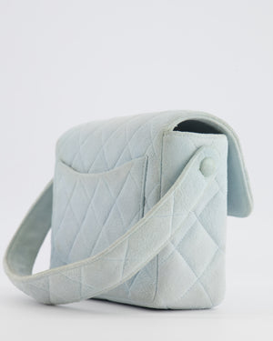 Chanel Vintage Pastel Blue Quilted Suede Top-Handle Flap Bag with 24K Gold Hardware