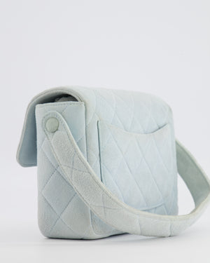 Chanel Vintage Pastel Blue Quilted Suede Top-Handle Flap Bag with 24K Gold Hardware