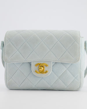Chanel Vintage Pastel Blue Quilted Suede Top-Handle Flap Bag with 24K Gold Hardware