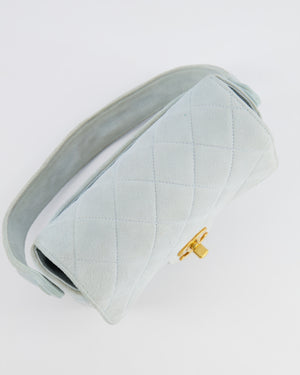 Chanel Vintage Pastel Blue Quilted Suede Top-Handle Flap Bag with 24K Gold Hardware