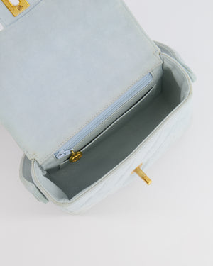 Chanel Vintage Pastel Blue Quilted Suede Top-Handle Flap Bag with 24K Gold Hardware