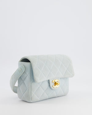 Chanel Vintage Pastel Blue Quilted Suede Top-Handle Flap Bag with 24K Gold Hardware