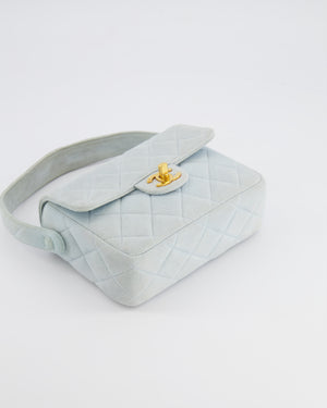 Chanel Vintage Pastel Blue Quilted Suede Top-Handle Flap Bag with 24K Gold Hardware